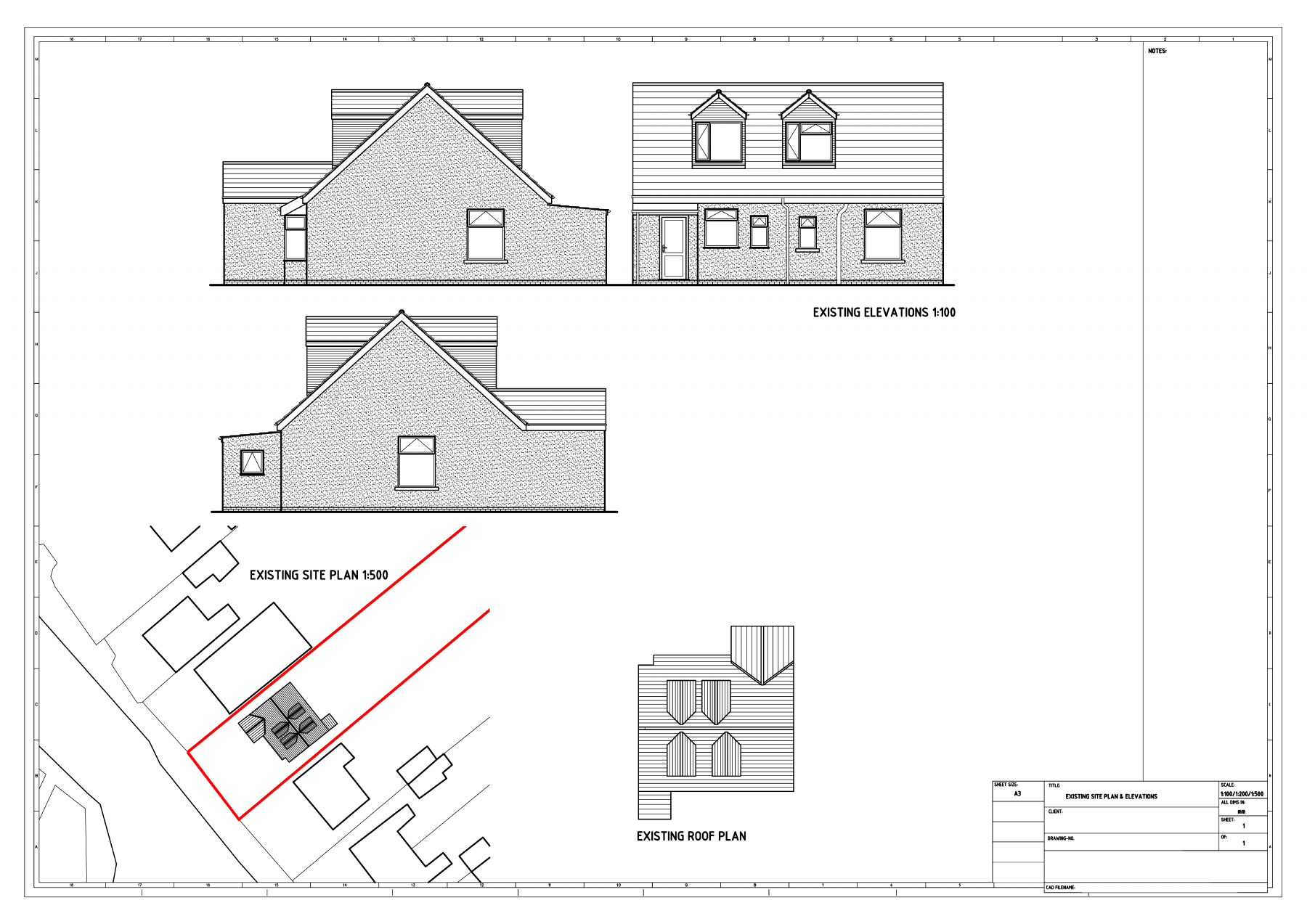 Existing site plan and elevations
